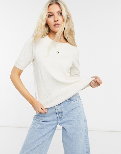 Oasis cotton knitted t-shirt in cream