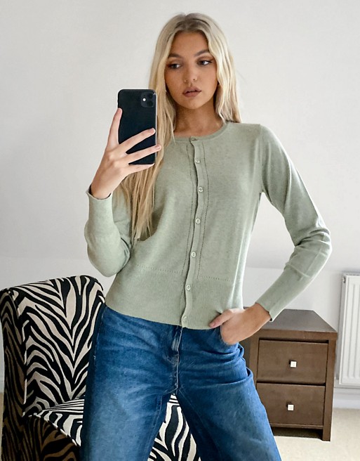 Oasis crew neck cardigan in pale green