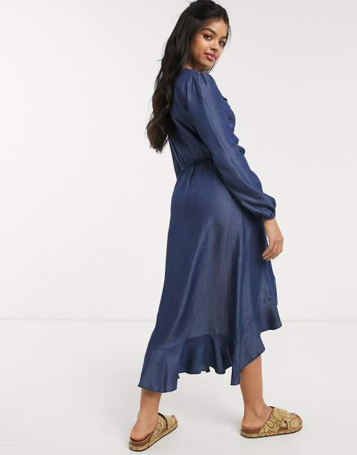 Oasis denim frill cheap wrap dress