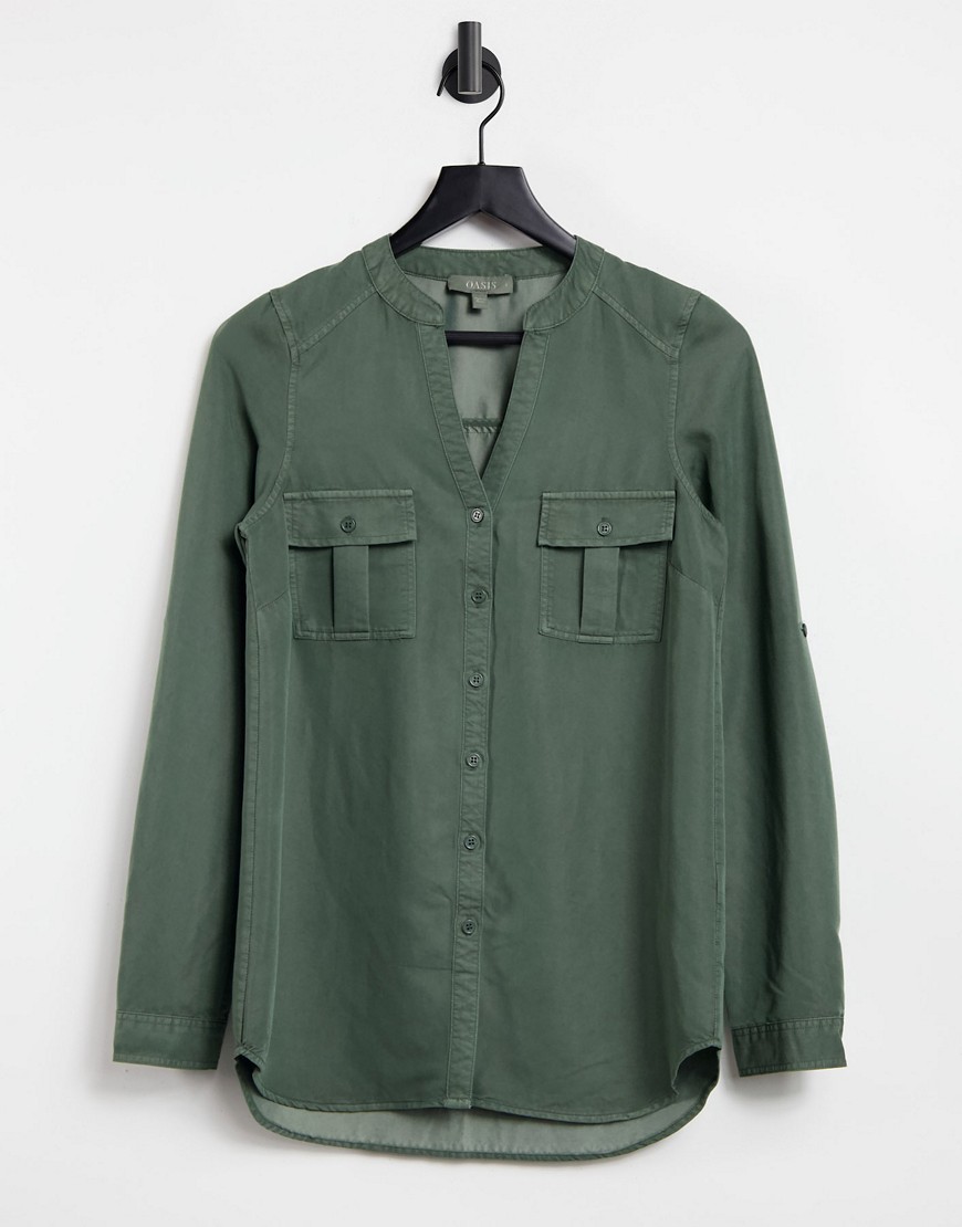 Oasis denim utility shirt in khaki-Green
