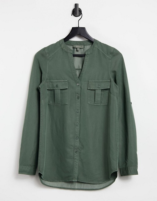 Oasis denim utility shirt in khaki