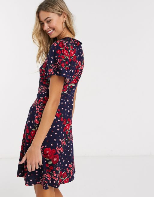 Blue floral store ruffle tea dress