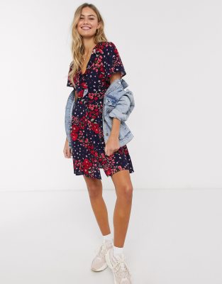 blue floral ruffle dress