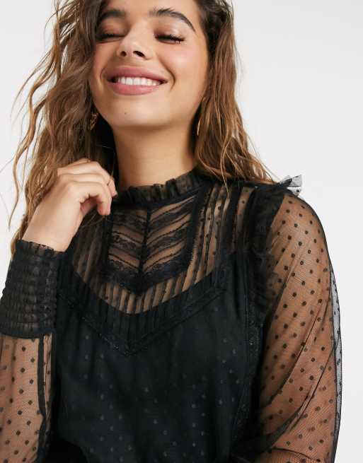 Mesh blouse zwart new arrivals