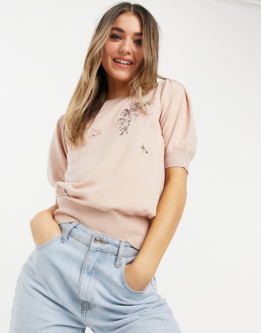 Oasis embroided jumper in pale pink