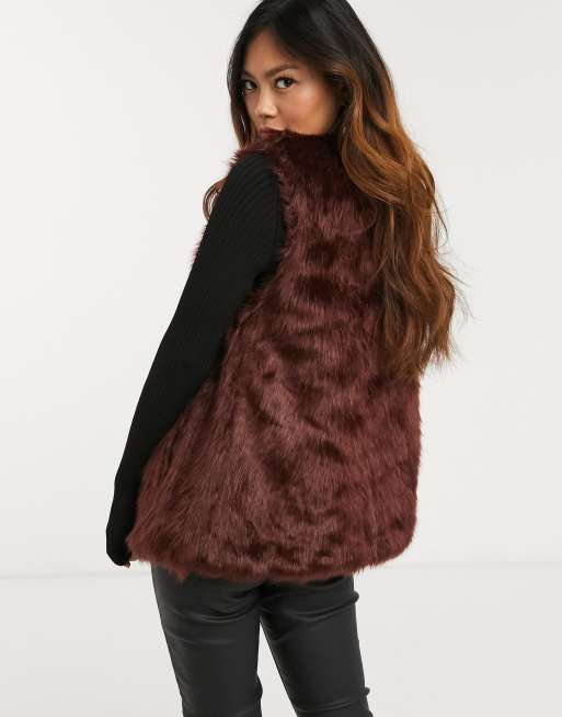 Oasis faux fur gilet in burgundy ASOS