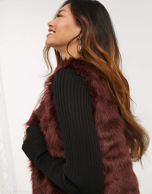 Maroon faux 2025 fur vest