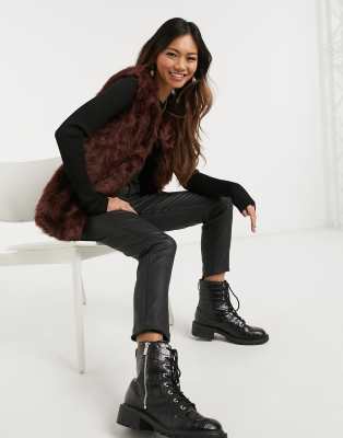 faux fur vest burgundy