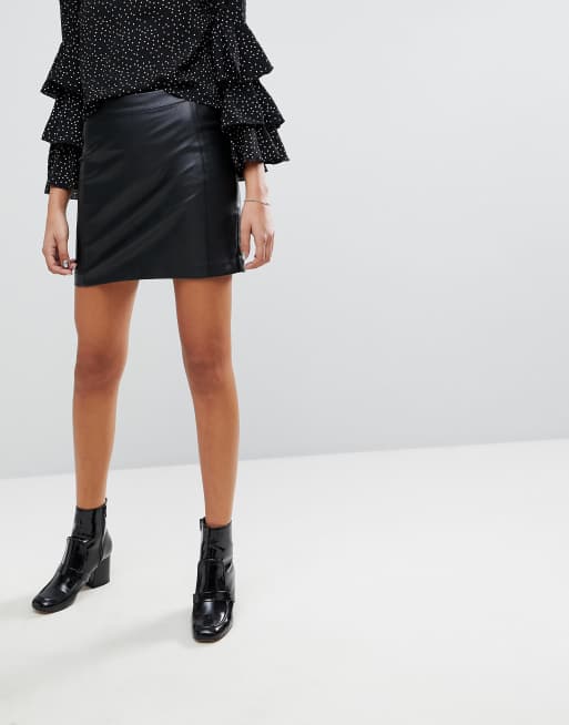 Oasis black faux 2025 leather mini skirt