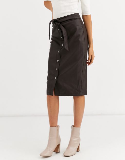 Oasis brown 2025 leather pencil skirt