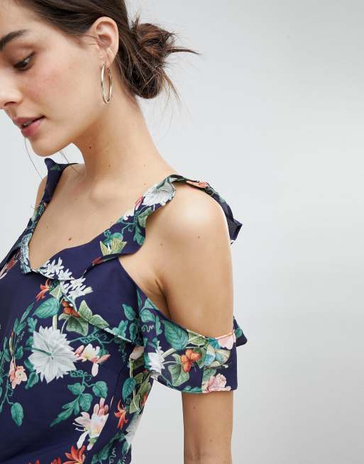 Oasis Fitzwilliam Cold Shoulder Floral Print Midi Dress ASOS