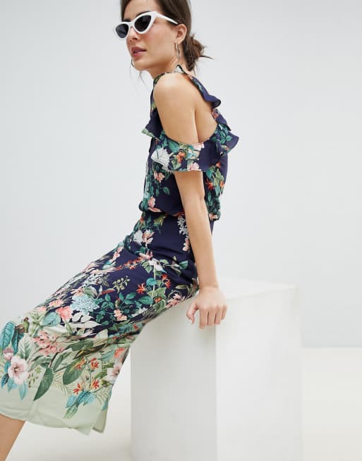 Oasis Fitzwilliam Cold Shoulder Floral Print Midi Dress ASOS