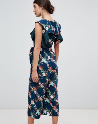 oasis floral frill jumpsuit