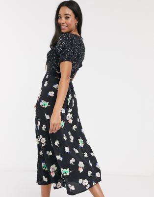 oasis flower bunch midi dress