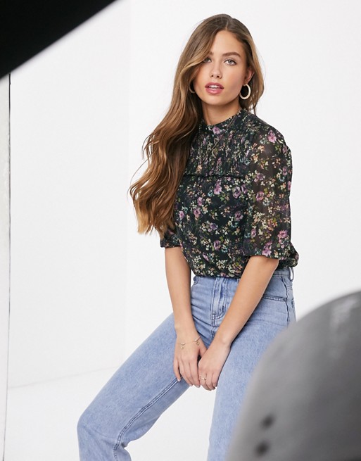 Oasis floral print blouse in navy