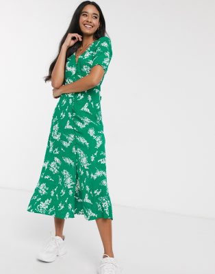 oasis green spot high neck midi dress