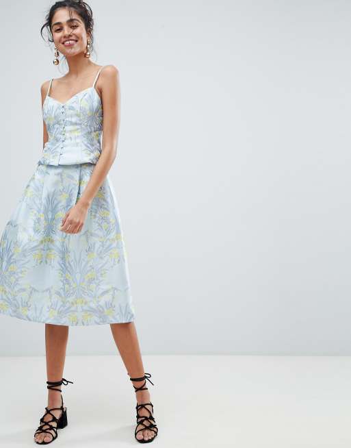 Oasis Floral Print Jacquard Midi Skirt