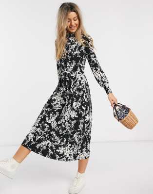 black print midi dress