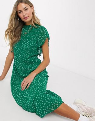 Oasis floral print midi dress in green | ASOS