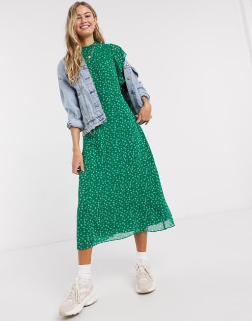 Oasis floral print midi dress in green | ASOS