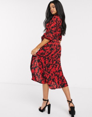 red midi dress with sleeves