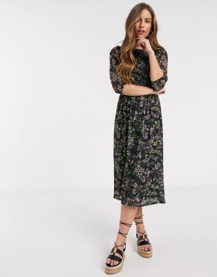 oasis floral pleated midi dress