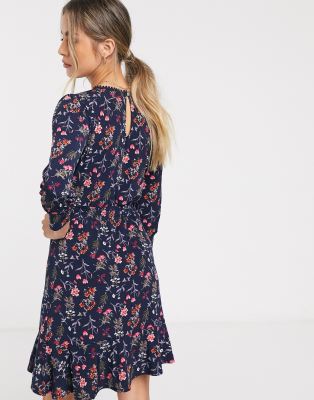 polo collar floral printed skater dress