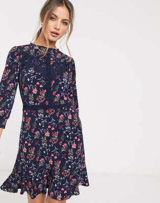 navy dress with floral print