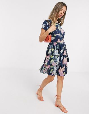 navy dress with floral print