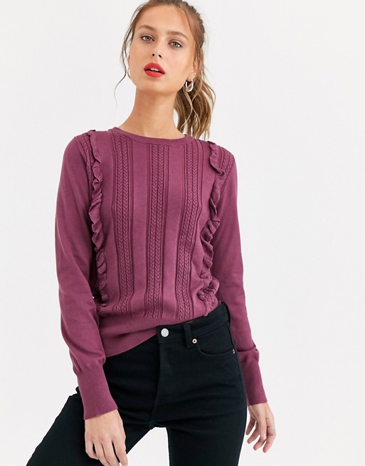 Oasis frill cable knit jumper in purple