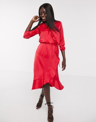 frill wrap midi dress