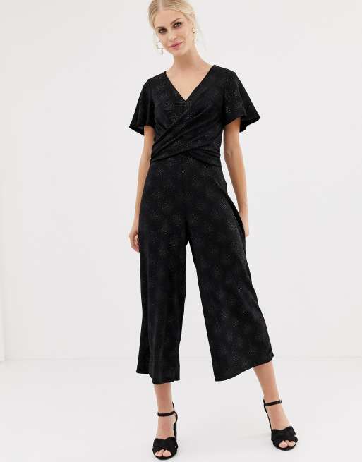 Oasis glitter jumpsuit with twist front in black