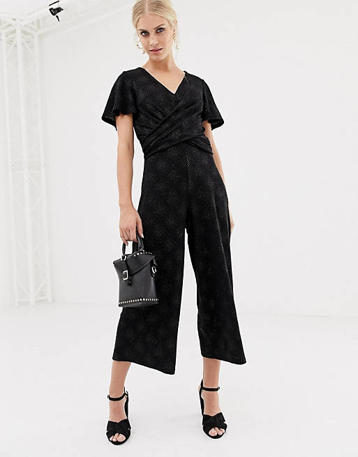 Resistent Monument Compliment Oasis glitter jumpsuit with twist front in black | ASOS