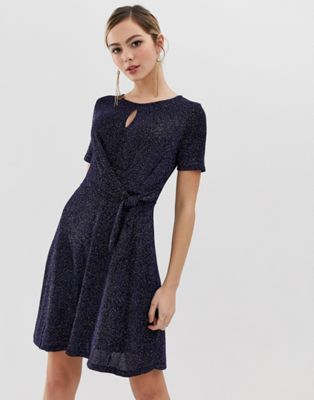 Oasis glitter skater dress with tie 