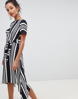 black and white striped midi dress