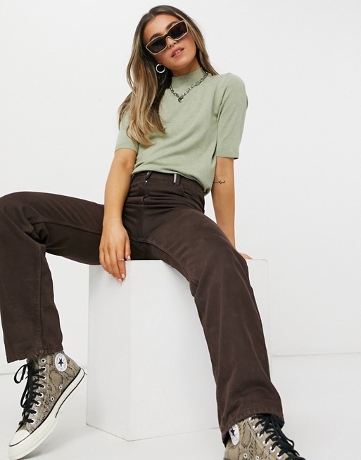 Oasis high neck knit t-shirt in sage green