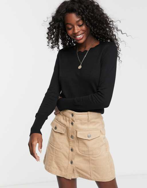 Oasis jumper with scallop neck in black | ASOS