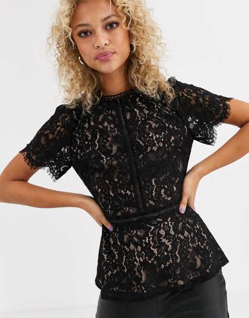 Black lace sale peplum top