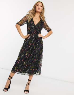 black midi dress with flowers