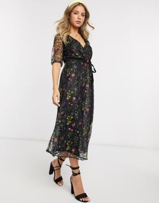 oasis black prairie lace dress