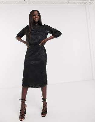 oasis high neck midi dress black