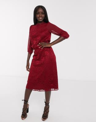 asos burgundy lace dress