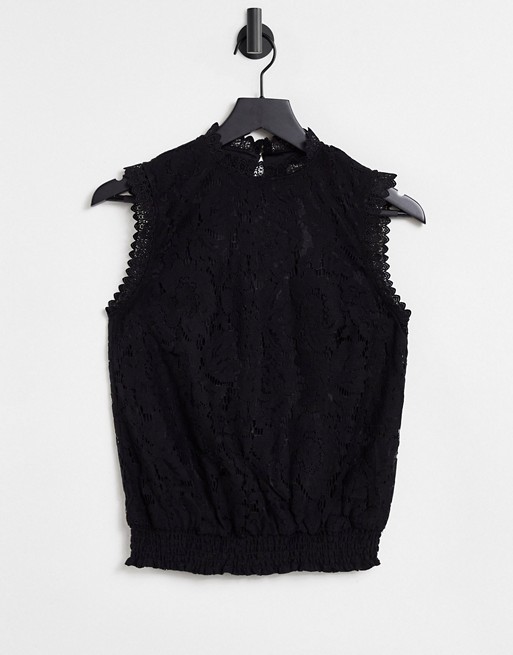 Oasis lace shirred top in black