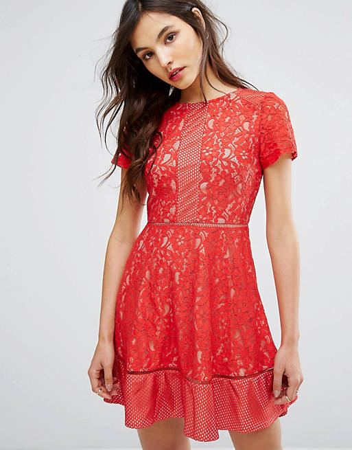 red lace skater dress