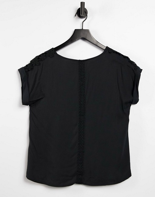 Oasis lace trim roll sleeve T-shirt in black