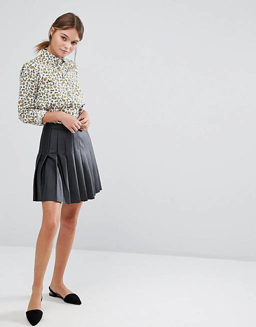 Oasis Leather Look Pleated Mini Skirt