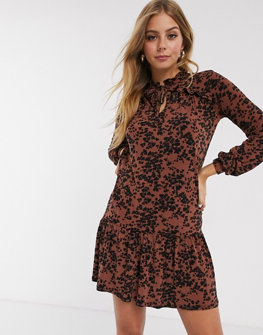 Oasis leopard print drop waist dress in brown