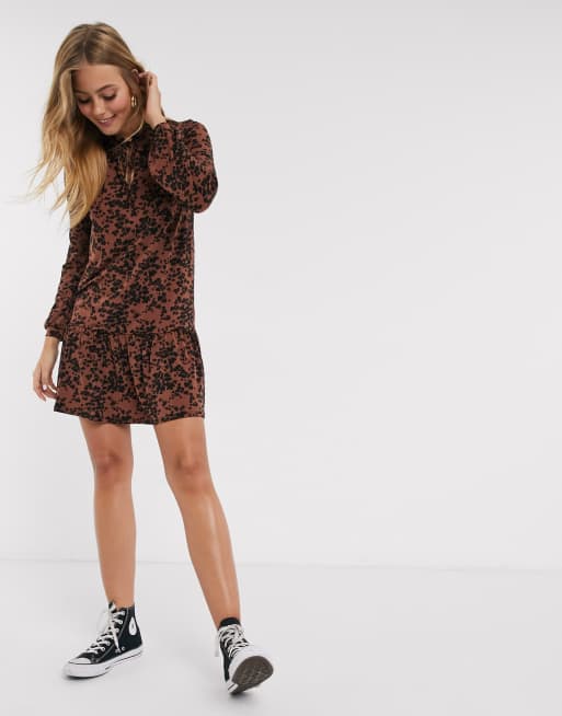 Oasis leopard print drop waist dress in brown ASOS