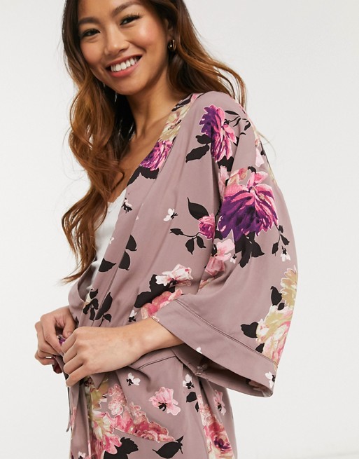 Oasis lightweight robe in rose print