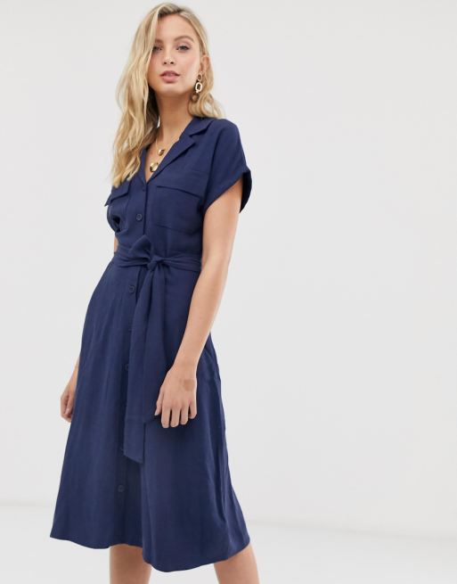 Oasis linen shirt dress with belt in navy  ASOS  Oasis linen shirt dress with belt in navy  ASOS